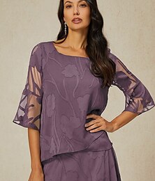 economico -Per donna Camicia di Pizzo Blusa Top Eleganti Top in chiffon Tinta unica Floreale Fiore Elegante Manica 3/4 Manica a Campana Scollo a Barca Top Regolari Ospite di nozze Lavoro Quotidiano Orlo