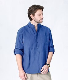 abordables -Homme Chemise Noir Blanche Jaune Rouge Marine foncé manche longue Uni Col grand-père École Formel Vêtement Tenue Minimaliste