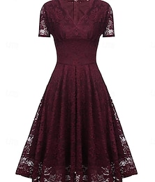 olcso -Női Midi ruha Csipkeruha Koktélruha Esküvői vendég ruha Sifon Elegáns Divat Modern Szabadtéri Koktélparty Normál Sima Rövid ujjú V-alakú Arcpír rózsaszín Bor Sötétkék Nyár Tavasz Ősz