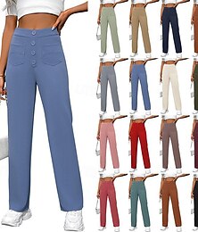 abordables -Femmes Slacks Droit Streetwear Occasionnel Longueur complète Naturel Uni Avec Poches Taille Élastique Boucle Confortable Rue Fête Week-end Magenta Rouge foncé Chameau Vert translucide Automne Coupe