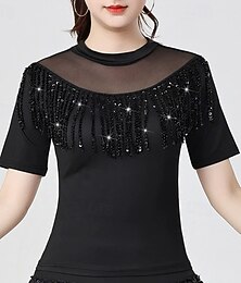billiga -Latinamerikansk dans Topp Ren Färg Tvinning Paljett Dam Prestanda Träning Kortärmad Polyester
