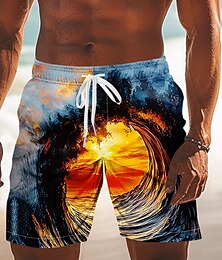 お買い得  -男性用 3D印刷 海洋 サンセット スイムトランク スイムショーツ ボードショーツ ミディアムウエスト ストリートファッション ハワイアン バケーション サイドポケット メッシュライニング 伸縮性のあるドローストリングウエスト デザイナー 衣類