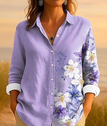 ieftine -Pentru femei Cămașă Floral Grafic Elegant Epocă Tropical Manșon Lung Guler Cămașă Topuri obișnuite Muncă Zilnic Nasturi Imprimeu Roz Îmbujorat Albastru piscină Mov Trifoi Vară Primăvară Toamnă