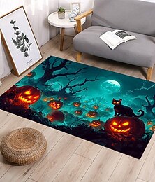 economico -Tappetino decorativo per pavimenti di Halloween, tessuto di flanella stampato, decorazione per la casa, tappetino antipolvere per ingresso, materasso, bagno, cuscino morbido assorbente
