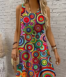 billige -Dame Mini kjole Uformell kjole Solkjole Kjole med A-linje Off The Shoulder-kjole Ferie Fritid Bohem Ferie Strand Normal Grafisk Geometrisk Polkadotter Ermeløs Crew-hals Øsehals Gul Rød Blå Lilla