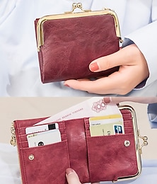 economico -Portafoglio da donna in similpelle rossa con chiusura a scatto e cerniera, scomparti multi-carta, elegante design vintage per l'uso quotidiano, lo shopping e le uscite informali