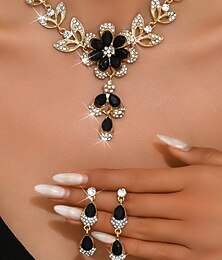 abordables -Ensemble collier et boucles d'oreilles en cristal bleu plaqué or pour femme avec motif floral - bijoux de fête élégants pour événements formels et soirées