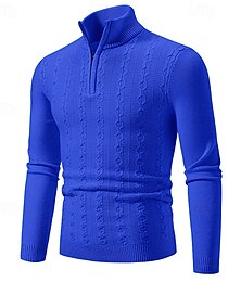 billige -Herre Pullover genser Gensere med kvart glidelås Strikket genser Riflet Strikke Vanlige topper Strikket عادي Høy krage Mote Fritid Feriereise Dagligdagstøy Klær Høst Vinter Svart Navyblå S M L