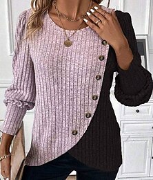 economico -Per donna Blusa Geometrico Blocco di colori Tropicale Elegante Casual Manica Lunga Girocollo Top Regolari Quotidiano Patchwork Bottoni Rosa Azzurro cielo Grigio Primavera Autunno Inverno