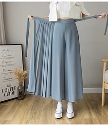 baratos -Mulheres Perna larga chinês Casual Comprimento total Natural Tecido Perna larga Com Cordão Confortável Respirabilidade Casual / Diário Preto Rosa claro Azul Primavera Outono Ajuste Largo