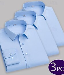 preiswerte -Herren Hemd Kleidhemd Knopfhemd Smokinghemden Einfarbig Büro & Karriere Alltagskleidung Hellblau Schwarz Weiß Grün Langarm Hemdkragen Ganzjahres Bekleidung Mehrfachpackung