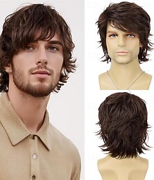 economico -Parrucca da uomo castano chiaro, corta, ondulata, naturale, sintetica, resistente al calore, per feste in costume da uomo, per Halloween e cosplay.