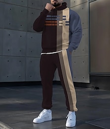 economico -Per uomo Blocco di colori 2 pezzi Set di felpe 3D Tuta Felpa con Cappuccio Manica Lunga Pantaloni lunghi Con Cappuccio Sportivo Casual Quotidiano Athleisure Stampa 3D Primavera Autunno Inverno Marrone