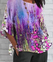 economico -Per donna Blusa Floreale Grafico Vintage Elegante Classico Manica 3/4 Top Regolari Quotidiano Stampato Bianco Rosa Viola chiaro Viola Estate Primavera Autunno