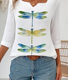 preiswerte -Damen Baumwoll-Leinen-Hemden Grafik Tiermotiv Vintage Tropisch Stilvoll Dreiviertelarm Asymmetrisch Normale Oberteile Täglich Ferien Weiß Blau Grün Sommer Frühling