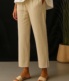 economico -Per donna Chinos Vacanza Vintage Stile Etnico Lunghezza alla caviglia Vita Alta Semplice Fascia Elastica Comodo Morbido Confortevole Inelastico Formale Vacanza Streetwear Bianco Verde Beige Grigio
