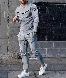 voordelige -Voor heren Sweatshirt Trainingspak Kledingset Strakke ronde hals Buiten Dagelijks Sport Zak Trekkoord Effen Zwart Licht Grijs Donker Grijs Polyester Sportkleding Modieus Streetwear Lente