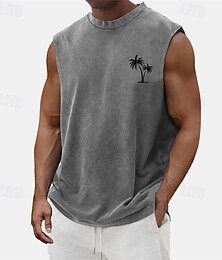 baratos -Homens Malha Íntima Top de colete Camiseta Interior camisa sem manga Sem Manga Gola Redonda Verão Coqueiro Moda Designer Básico Clássico Férias Rua Para Noite Preto Verde Claro Azul Top Tee para