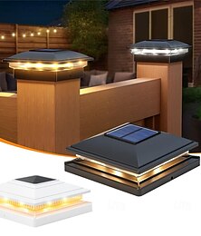 ieftine -Faruri solare cu coloană cu lumină caldă și albă integrată, lumini coloană 4x4, impermeabile pentru exterior, gard de terasă, gard decorativ, 1 buc.
