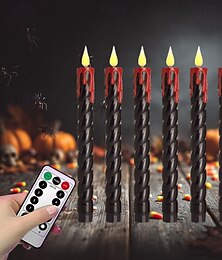 preiswerte -6 Stück 25 cm Halloween-Faden, schwarzer Stab, fließende rote Tränen, Simulation elektronischer Kerzenlicht-Timer, Fernbedienung, AA-Batterie, Partyatmosphäre für drinnen und draußen, dekoratives