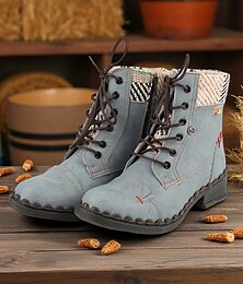 baratos -Botas femininas retrô com cadarço – botas de combate casuais vintage com acabamento em tecido para viagens de outono na fazenda, aventuras ao ar livre e estilo de rua