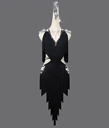 economico -Vestito da ballo latino con nappa di strass, da donna, senza maniche, per salsa, rumba, costumi da ballo da palcoscenico