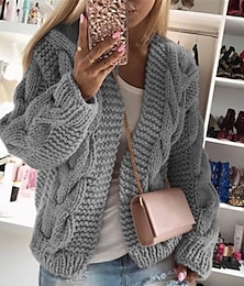 billige -Dame Genser Kofte Mote Gatemote Daglig Helfarge Riflet Med hette Strikket Langermet Crop Tops Strikke Ferie Ut på byen Helg Hvit Rosa Høst Vinter
