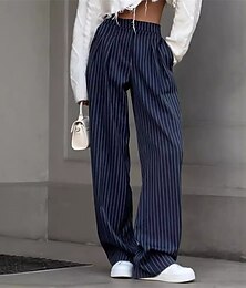economico -Per donna Gamba larga Pantaloni Pantaloni Palazzo Moda Streetwear Lunghezza intera Vita Alta A righe Tasca Traspirabilità Confortevole Streetwear Abbigliamento quotidiano Uscire Blu scuro Estate