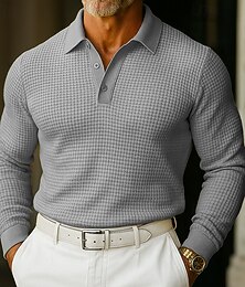economico -Per uomo Magliette Polo a Nido d'Ape Maglia da golf Streetwear Casuale Bavero Manica Lunga Essenziale Moderno Semplice Testurizzato Bottoni Primavera Autunno Tutte le stagioni Vestibilità regolare