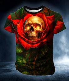 お買い得  -Halloween 男性用 スカル Tシャツ 半袖 Tシャツ 3Dプリント クルーネック シャツ 誇張された デザイナー ホラー パーティー ストリート 日常 ホワイト ルビーレッド ネイビーブルー 夏 春 衣類 S M L XL XXL XXXL