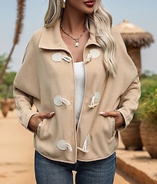 preiswerte -Damen Mantel Freizeitjacke Bequem Tasche Knöpfe Mode Modern Lässig Einfach Ausgehen Wochenende Einreihig Regulär Umlegekragen Normale Passform Langarm Oberbekleidung Aprikose Herbst Winter