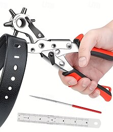 billiga -1 st kraftig hålslagare för bälten i konstläder, roterande handverktyg i stål med rött gummerat grepp för bältes- och sömnadsprojekt &Perfekt present för gör-det-själv-entusiaster, hålslag i