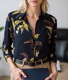 economico -Per donna Blusa Top Eleganti Top in chiffon Floreale Blocco di colori Elegante Quotidiano Lavoro Manica Lunga Colletto a Camicia Top Regolari Lavoro Quotidiano Bottoni Stampato Bianco e Rosso Rosso