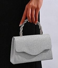 economico -borsa da donna con glitter argento e manico in strass – elegante borsa a tracolla da sera per feste, matrimoni e cocktail