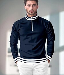 abordables -Homme T-shirt POLO bleu marine manche longue Top Tenue de golf Vêtements Tenues Porter des vêtements