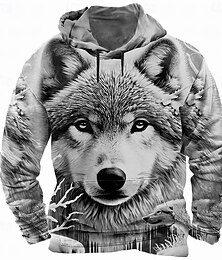 economico -Per uomo Lupo 3D Felpe con cappuccio Felpa Cool Festa Manica Lunga Girocollo Club Abbigliamento casual alla moda Bianco Blu Coulisse Autunno Inverno progettista