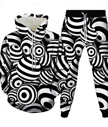 economico -Per uomo Sfere 2 pezzi Set di felpe 3D Tuta Felpa con Cappuccio Manica Lunga Pantaloni lunghi Con Cappuccio Casual Quotidiano Athleisure Stampa 3D Primavera Autunno Inverno Nero