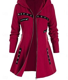 preiswerte -Damen Kapuzenjacke Bequem Atmungsaktiv Reißverschluss Tasche Lässig Einfach Urlaub Straße Alltagskleidung Ausgehen Reisverschluss Regulär Mit Kapuze Normale Passform Langarm Oberbekleidung Schwarz