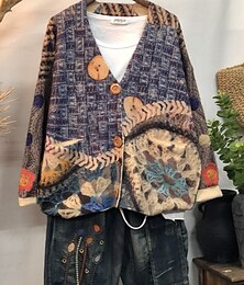 economico -Per donna Felpa Cardigan Elegante Moda Streetwear Floreale Grafico A Coste Scollo a V Tasca Lavorato a maglia Stampato Manica Lunga Top Regolari Maglia All'aperto Quotidiano Weekend Rosso Blu Autunno