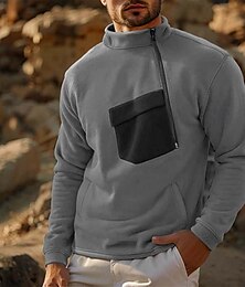 economico -Per uomo Felpa con cappuccio in pile Nero Verde militare Grigio Girocollo Colletto Mao Semplice Con zip Tasca Frontale Sport & Outdoor Casuale Quotidiano Cool Designer Abbigliamento Sportivo Autunno