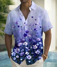 preiswerte -Herren Blumendruck Farbverlauf Blumen Sommer Hawaiihemd Knopfhemd Alohahemd Kurzarm Hawaiianisch Ferien Strandbekleidung Sommer Frühling Umlegekragen 3D-Druck Hemden mit Kragen Eine Tasche vorne