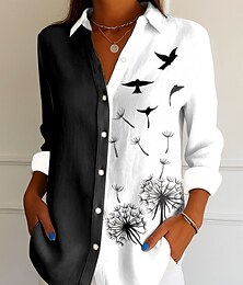 economico -Per donna Camicia Floreale Grafico Uccello Elegante Vintage Tropicale Manica Lunga Colletto a Camicia Top Regolari Lavoro Quotidiano Bottoni Stampato Bianco Rosa Blu Verde Estate Primavera