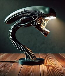 economico -Lampada da tavolo in resina a forma di mostro spaziale, luce notturna, film 3D, lampada da tavolo a LED in resina, decorazione per la casa fantascientifica, fatta a mano, lampada aliena a forma di
