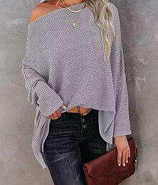 economico -Per donna Camicia Tinta unica Elegante Casual Manica Lunga Girocollo Top Regolari Quotidiano Argento Nero Bianco Vino Blu Estate Primavera Autunno