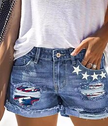 billige -Dame Shorts Bukser Gatemote Fritid Kort Naturlig Stjerne Lomme Trykt mønster Bekvem Feriereise Ut på byen Blå Sommer Normal