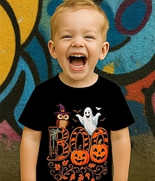 billiga -Pojkar Halloween-kul t-shirt boo! Lekfull grafik t-shirt 3D pumpa spöke t-shirt kortärmad sommar vår mode basic barn 4-12 år rund hals utomhus casual daglig normal passform