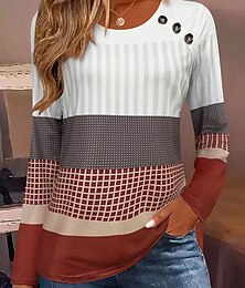 economico -Per donna Felpe Grafico Geometrico A righe Vintage Classico Casual Manica Lunga Girocollo Top Regolari Bottoni Stampato Bianco Vino Primavera Autunno Inverno