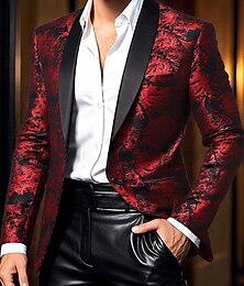 billiga -Herr Kavaj Företag Cocktailfest Bröllopsfest Mode Ledigt Vår Höst Polyester Grafisk utslagsplats Knappar Bekväm Enkelknäppt Blazer Rubinrött