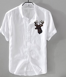 economico -Per uomo Camicia di lino Camicia casual Camicia in cotone e lino Camicia con Bottoni Con Motivo Animale Vacanza Abbigliamento quotidiano Bianco Blu marino scuro Grigio Manica Corta Bavero Tutte le