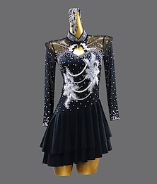 abordables -Vestido de baile latino con diamantes de imitación para mujer, de manga larga, para entrenamiento de rendimiento, para rumba, salsa, chacha, ropa de baile de escenario, disfraces